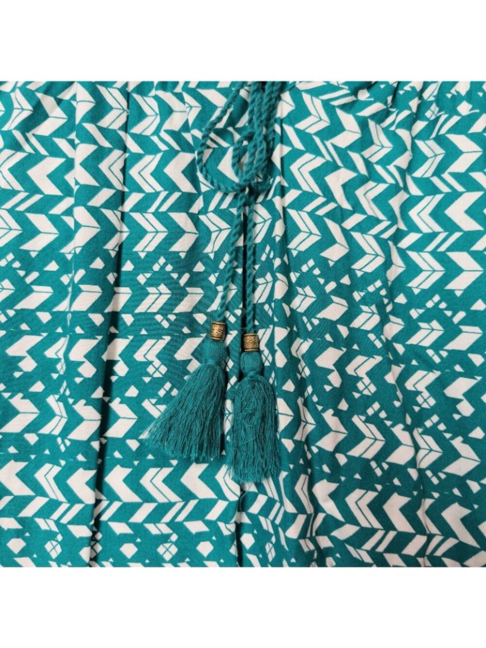 Teal White Tassle Peasant Top 3/4 Sleeve Rayon Tunic Blouse Women's 2X 18-20 - Picture 6 of 7